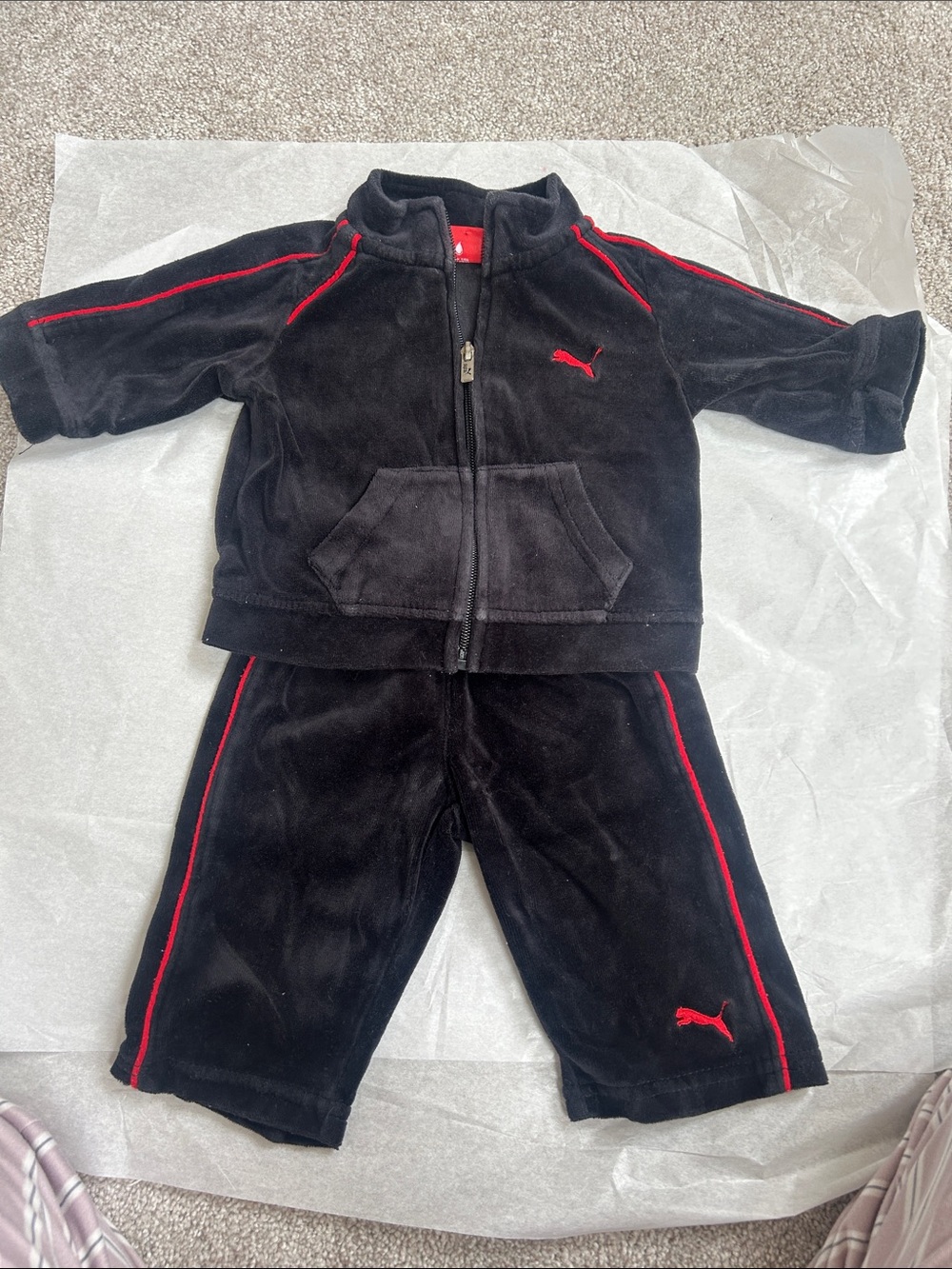 Puma Black Velour Tracksuit with Red Accents